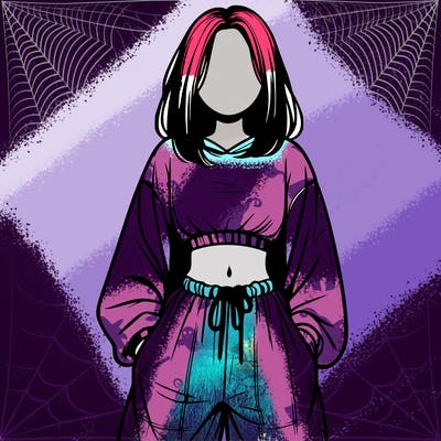 realistic girl faceless with baggy pants and a crop top