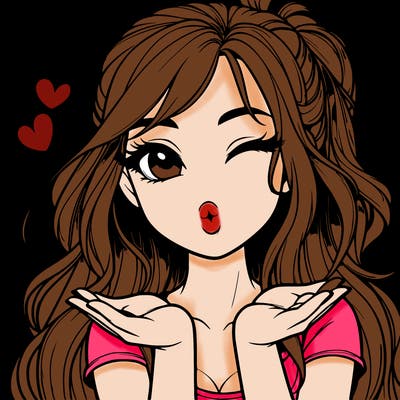 realistic girl winking and blowing a kiss while making heart hands