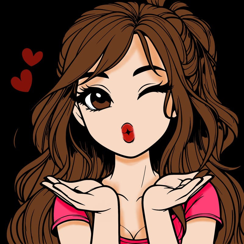 realistic girl winking and blowing a kiss while making heart hands