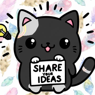 a cute cat saying share your ideas