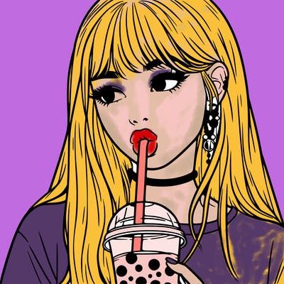 aesthetic realistic girl drinking boba