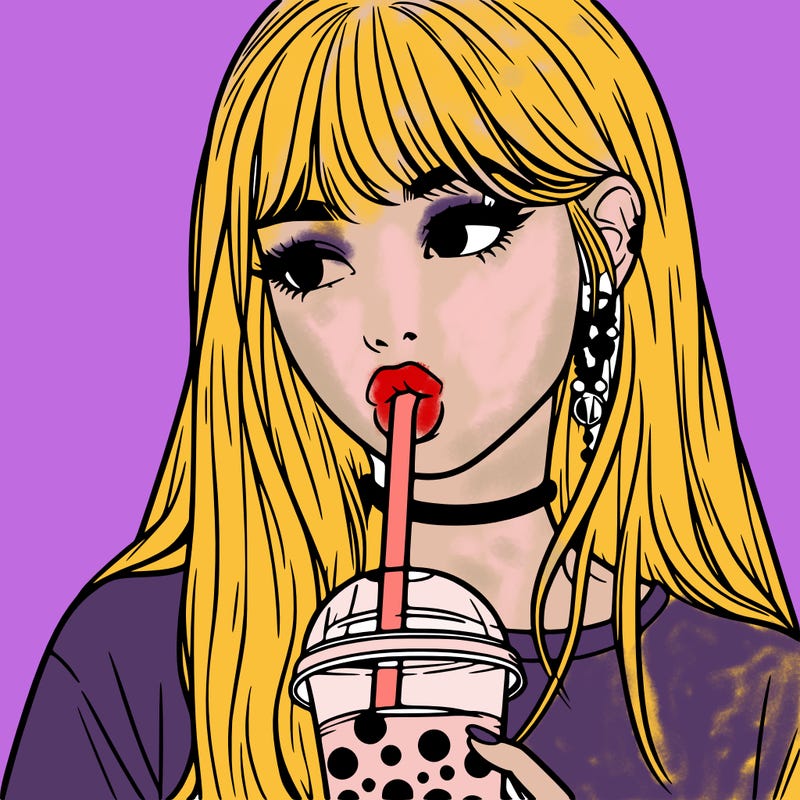 aesthetic realistic girl drinking boba