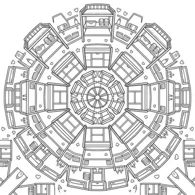 Dive into a wonderfully unique coloring experience with this intricate changing table mandala. This symmetrical design blends everyday nursery furniture into a calming, creative pattern, perfect for mindful coloring.
