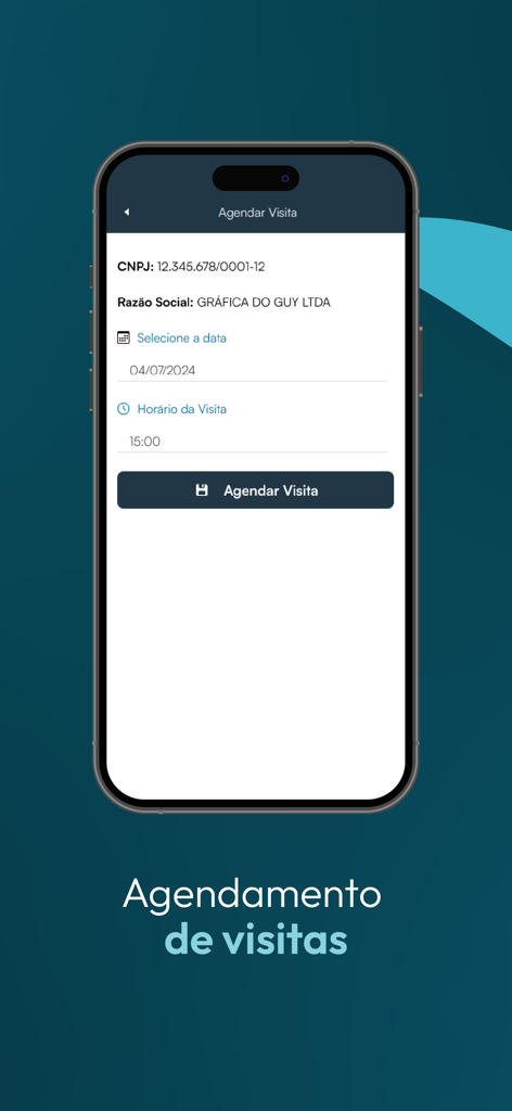 Villela Brasil Bank Franqueado - Villela Brasil Bank Franqueado app screen for scheduling business visits showing date and time selection for a specific company