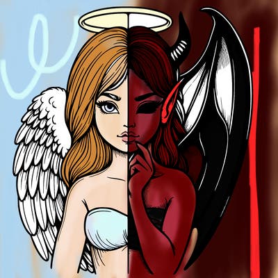realistic angel half demon