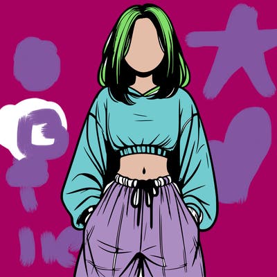 realistic girl faceless with baggy pants and a crop top