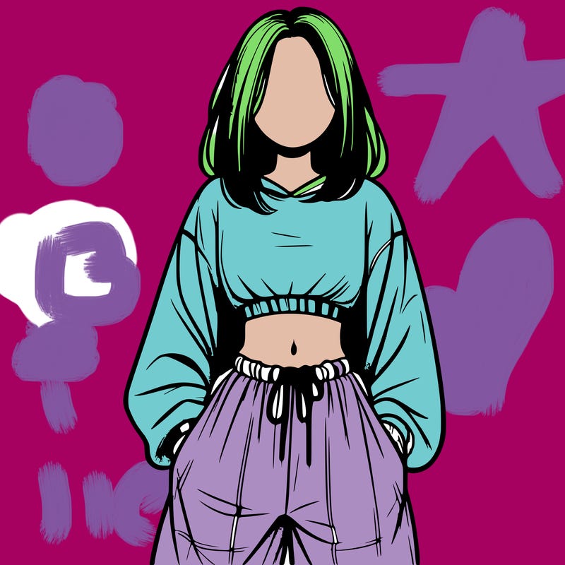 realistic girl faceless with baggy pants and a crop top