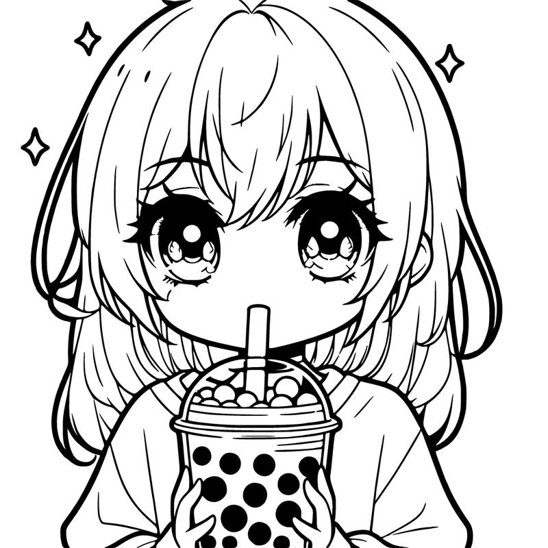 manga cute girl with boba tea