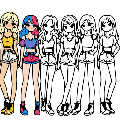 a group of girls wearing crop tops and shorts