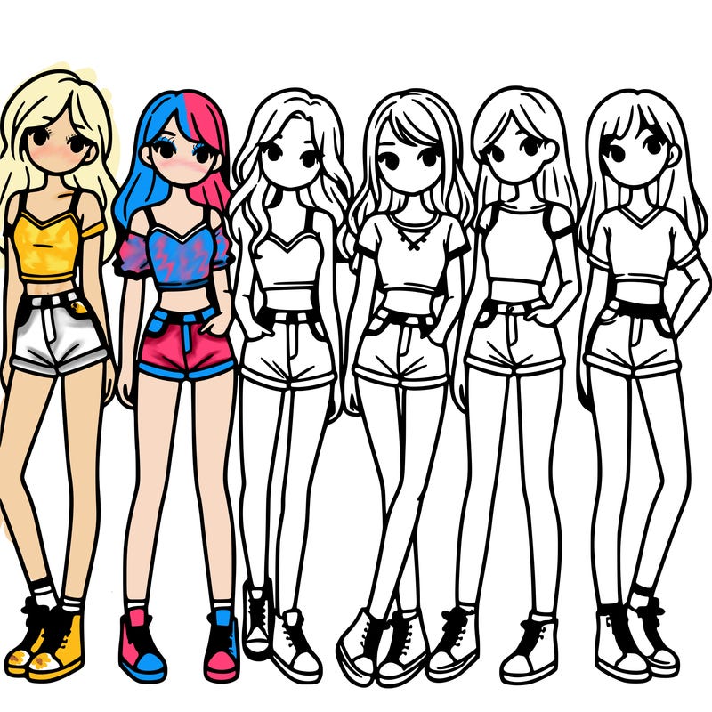 a group of girls wearing crop tops and shorts