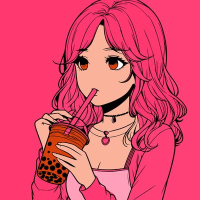 realistic girl drinking boba tea