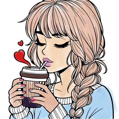 realistic girl drinking coffee