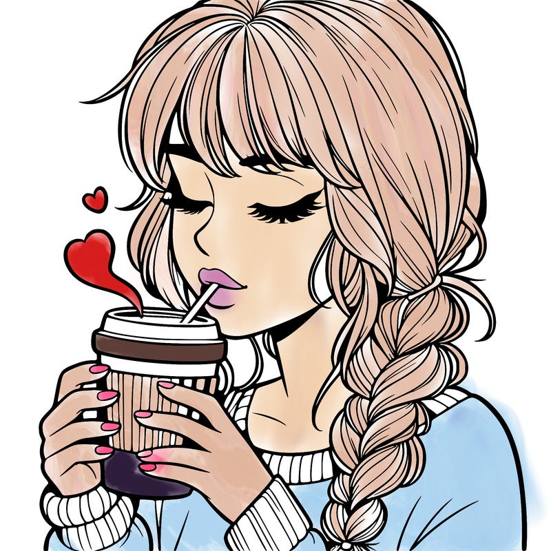 realistic girl drinking coffee