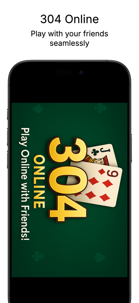Title screen for 304 Online card game featuring playing cards on a green table background