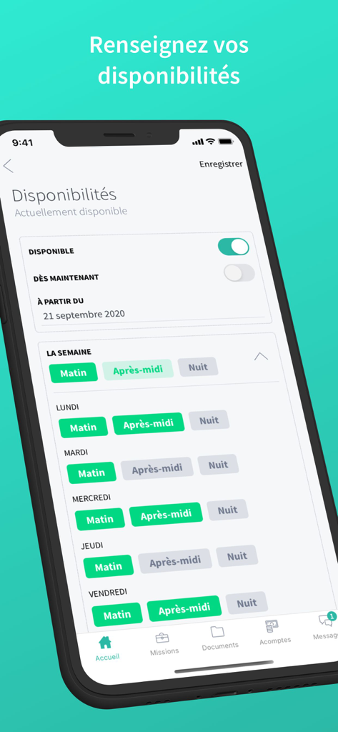 Armado - Mobile interface of Armado app showing worker availability settings for morning afternoon and night shifts