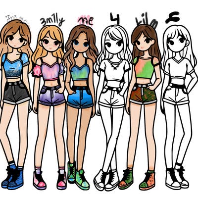 a group of girls wearing crop tops and shorts