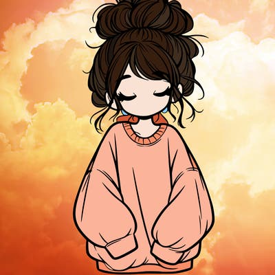 girl with baggy sweatshirt and messy bun