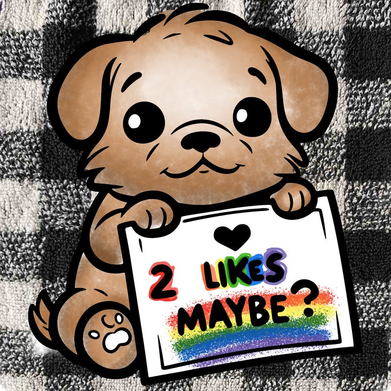 a puppy holding a sign that says 2 likes maybe?