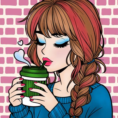 realistic girl drinking coffee