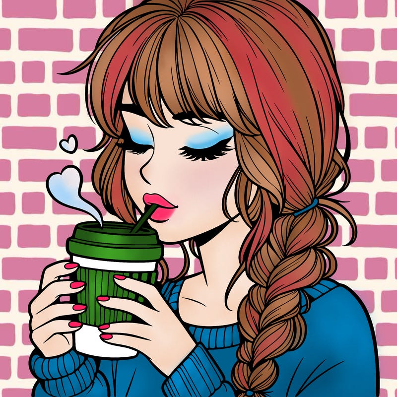 realistic girl drinking coffee