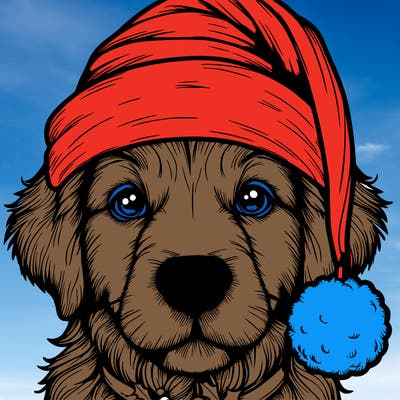 realistic dog with a christmas hat