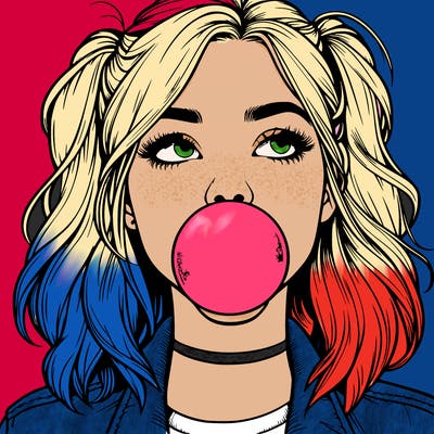 realististic girl blowing bubble -gum