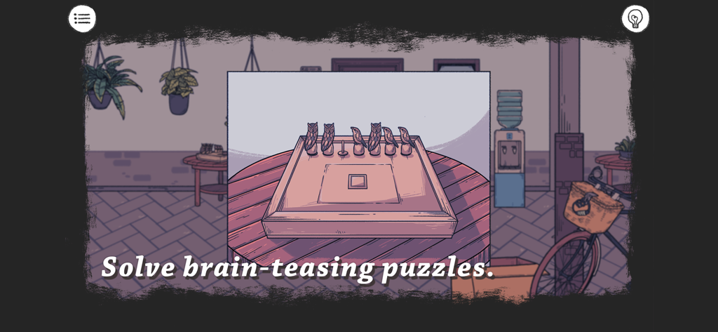 Hand drawn puzzle scene featuring bird figurines on a wooden table