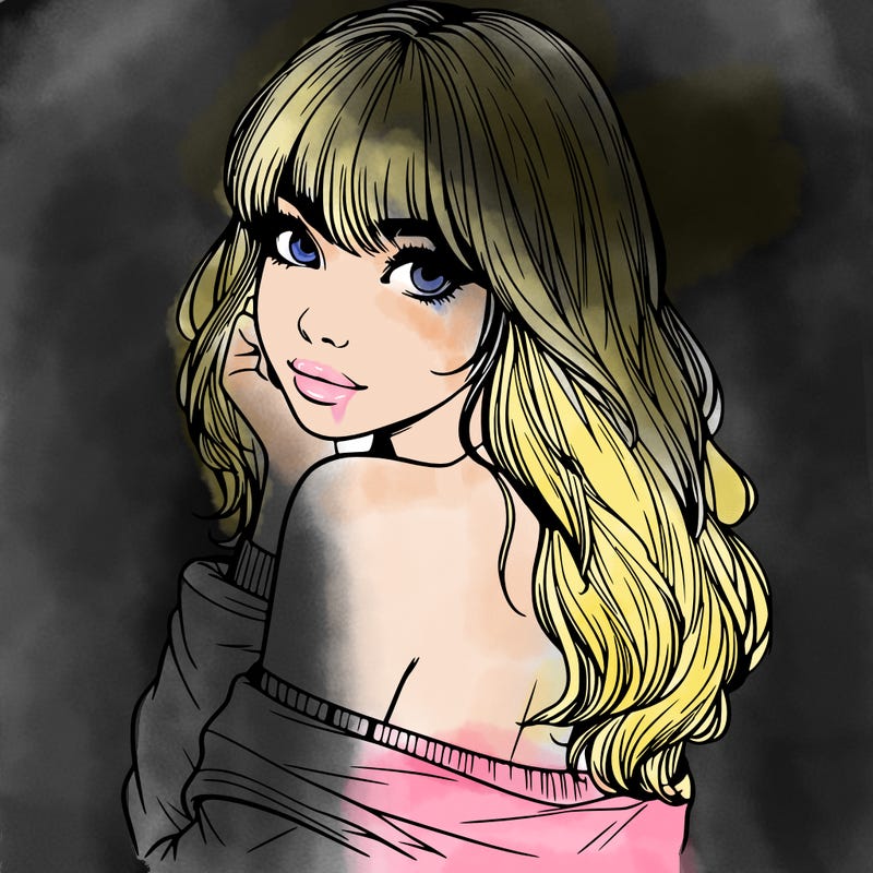 realistic girl with bangs looking over her shoulder