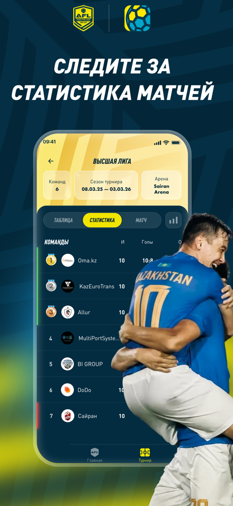 AFL. SOCCA KAZAKHSTAN - Estadísticas de partidos y clasificaciones de equipos de la Premier League AFL Socca Kazajstán.