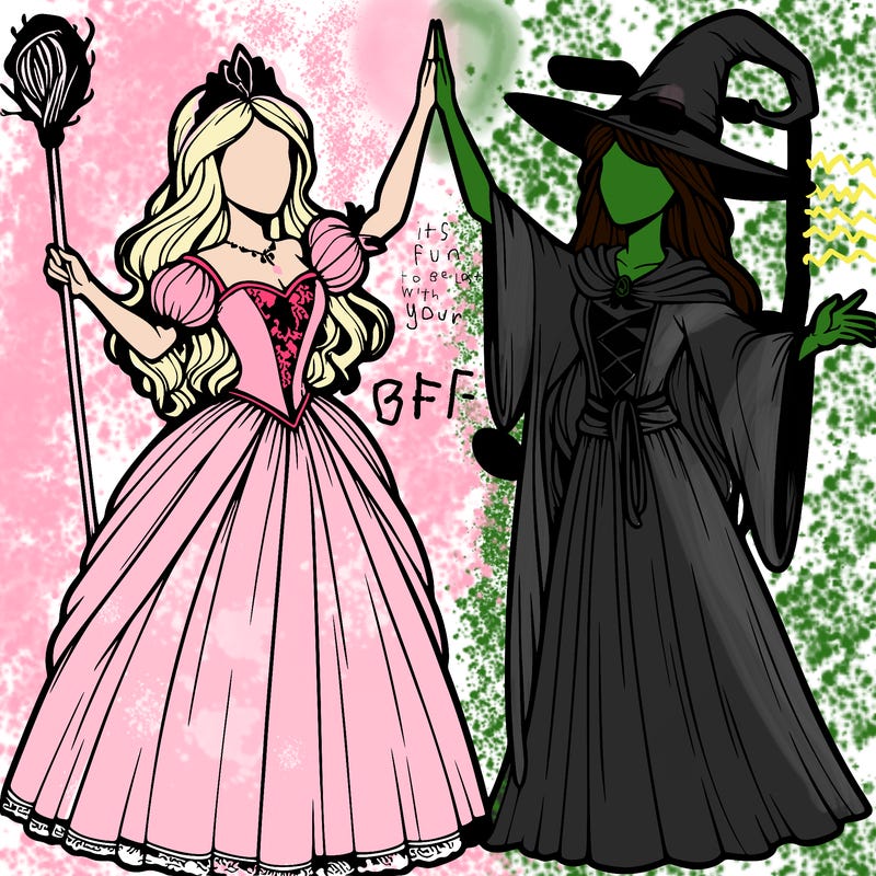 detailed realistic split of a princess and a witch