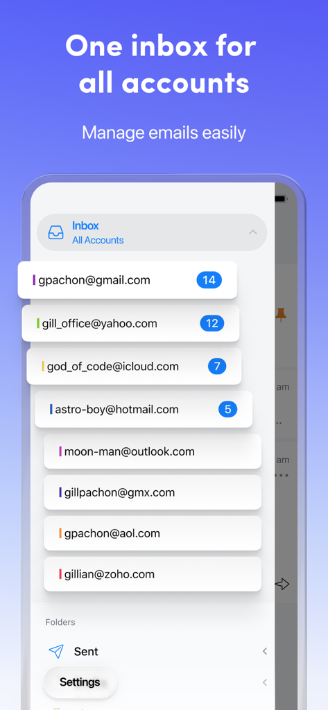 Gmail、Outlook、iCloudの複数の統合アカウントを表示するSpark AIメールアプリの統合インボックスインターフェース