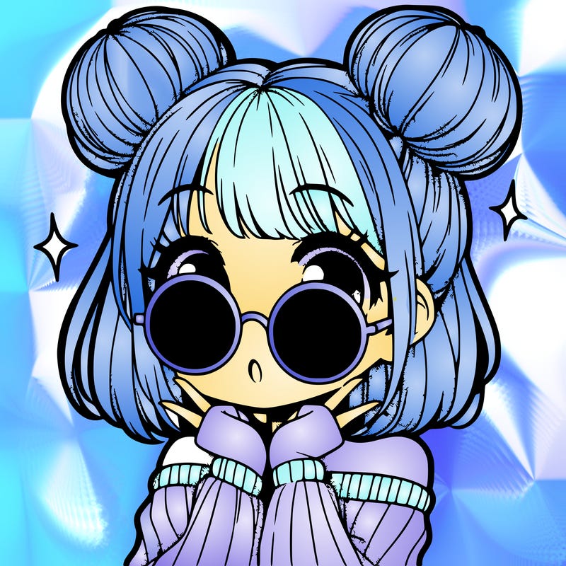 manga girl with hairbuns and sun shape sunglasses