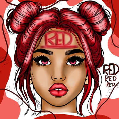 realistic girl with two buns on her hair and lips