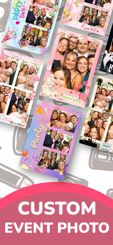 Neon Photo Booth Event Selfie - Une collection de bandes de photomaton stylisées pour événements, y compris des anniversaires, des noces et des fêtes de remise de diplômes