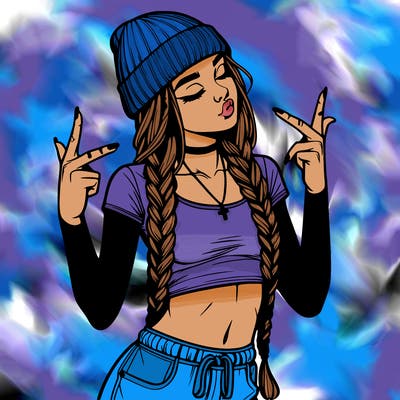 realistic teenage girl with braids and a beanie and crop top doing 🫶🏼