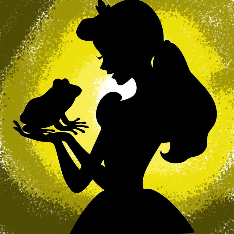 a shadow of a princess holding a frog realistic