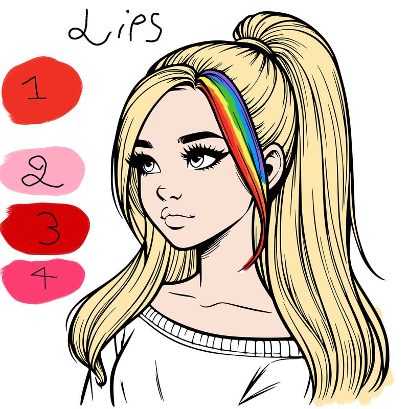 realistic girl with a high ponytail