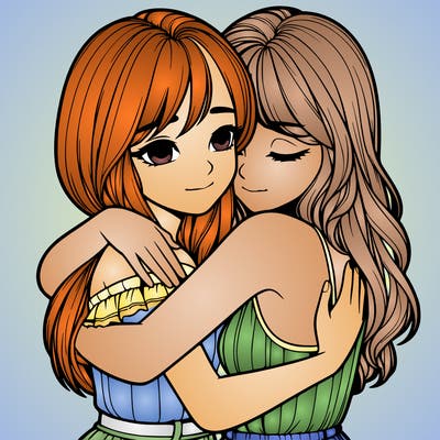 realistic girls hugging