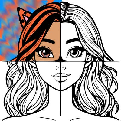 a realistic girl split into four parts