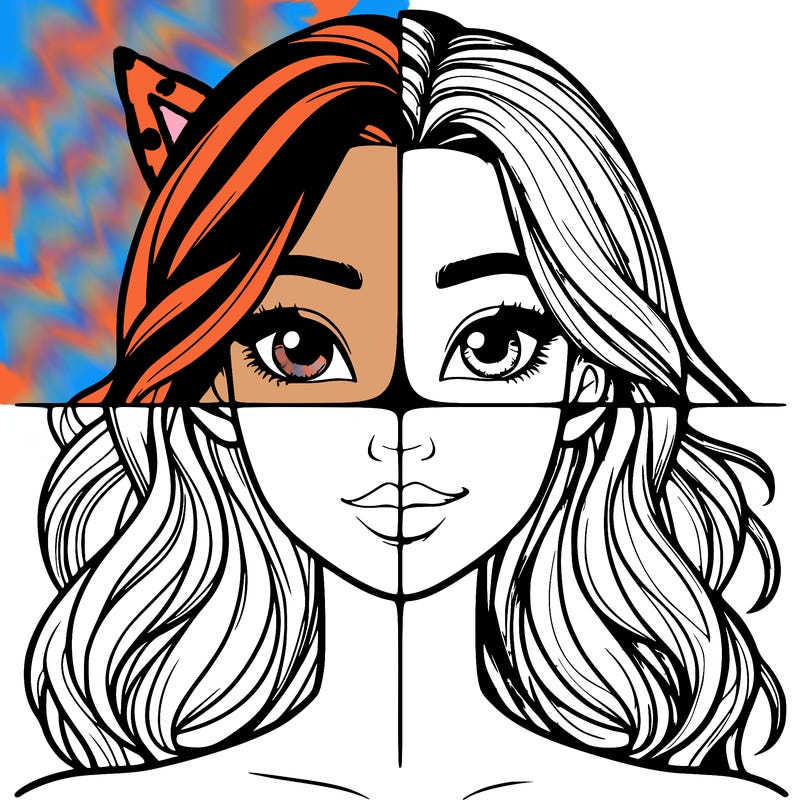 a realistic girl split into four parts