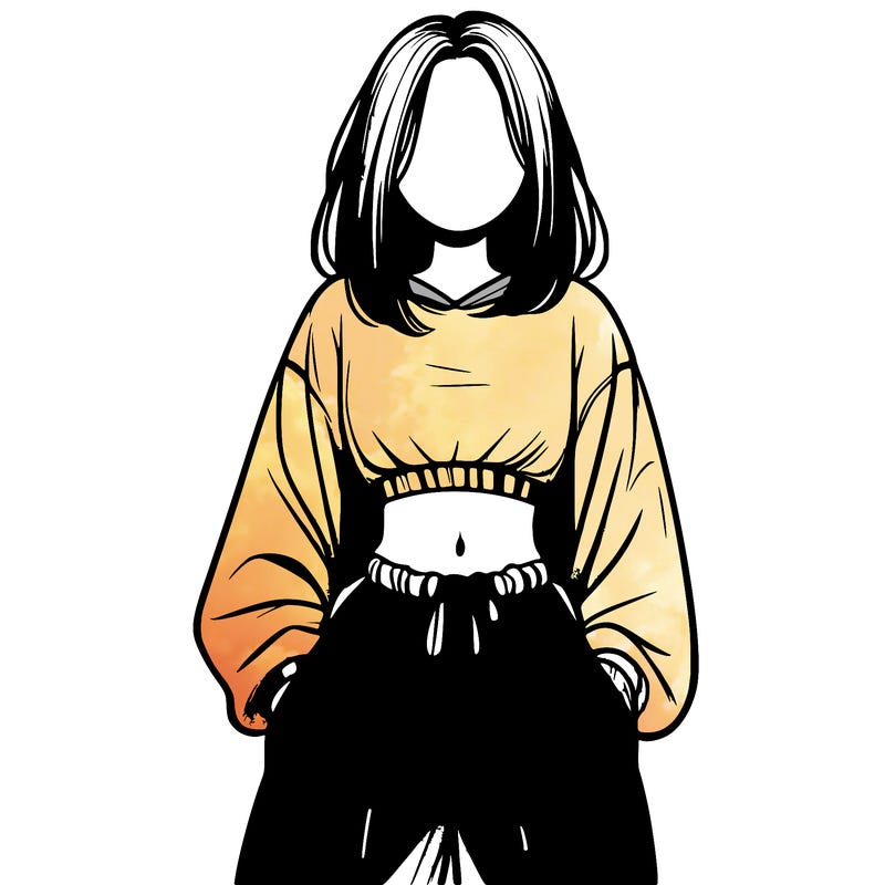 realistic girl faceless with baggy pants and a crop top