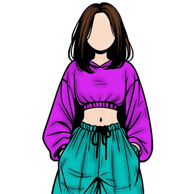 realistic girl faceless with baggy pants and a crop top
