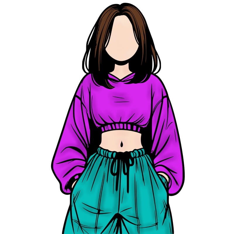 realistic girl faceless with baggy pants and a crop top
