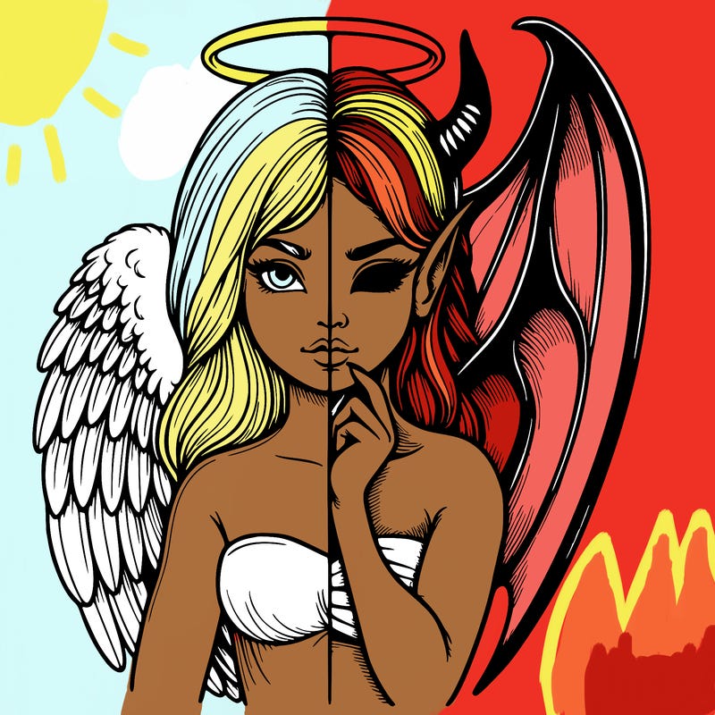 realistic angel half demon