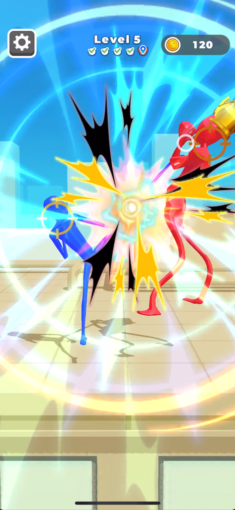 Gum Gum Battle - A blue character delivers a powerful stretchy attack against a red enemy with a vibrant explosion effect in Gum Gum Battle.