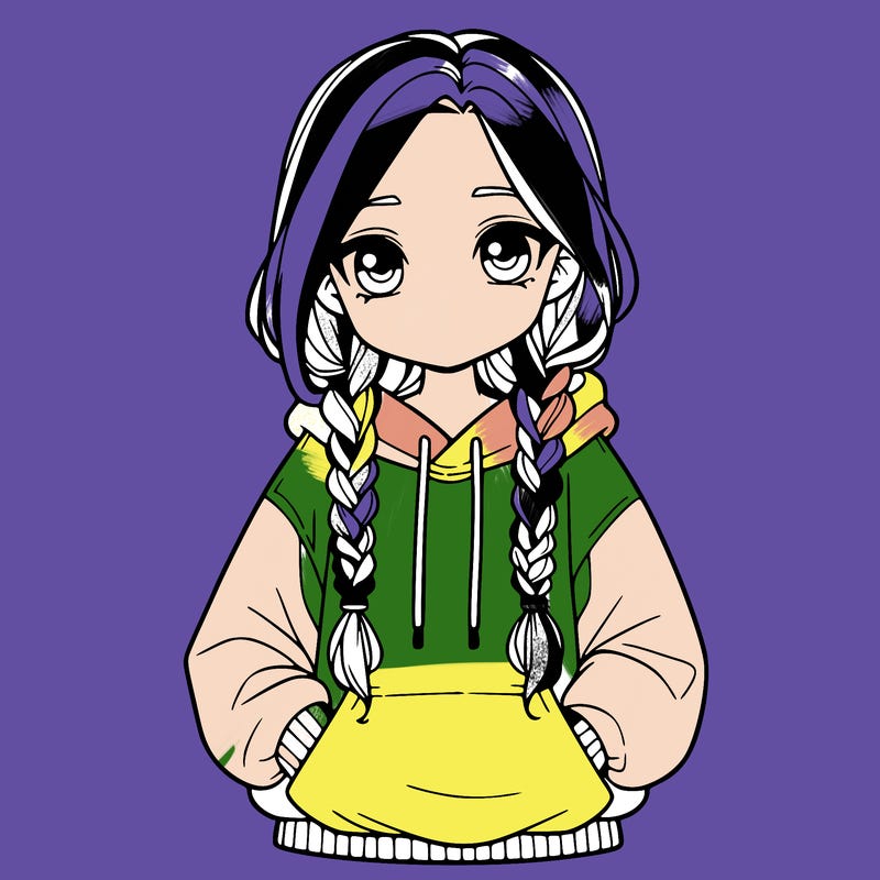 a realistic girl with a oversized hoodie and she has braids