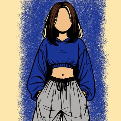 realistic girl faceless with baggy pants and a crop top