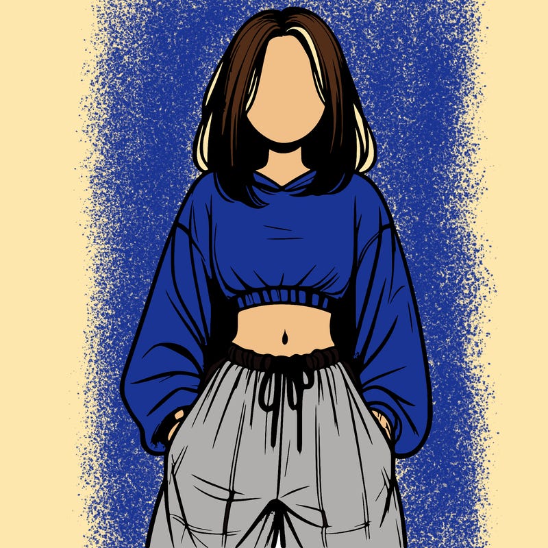 realistic girl faceless with baggy pants and a crop top