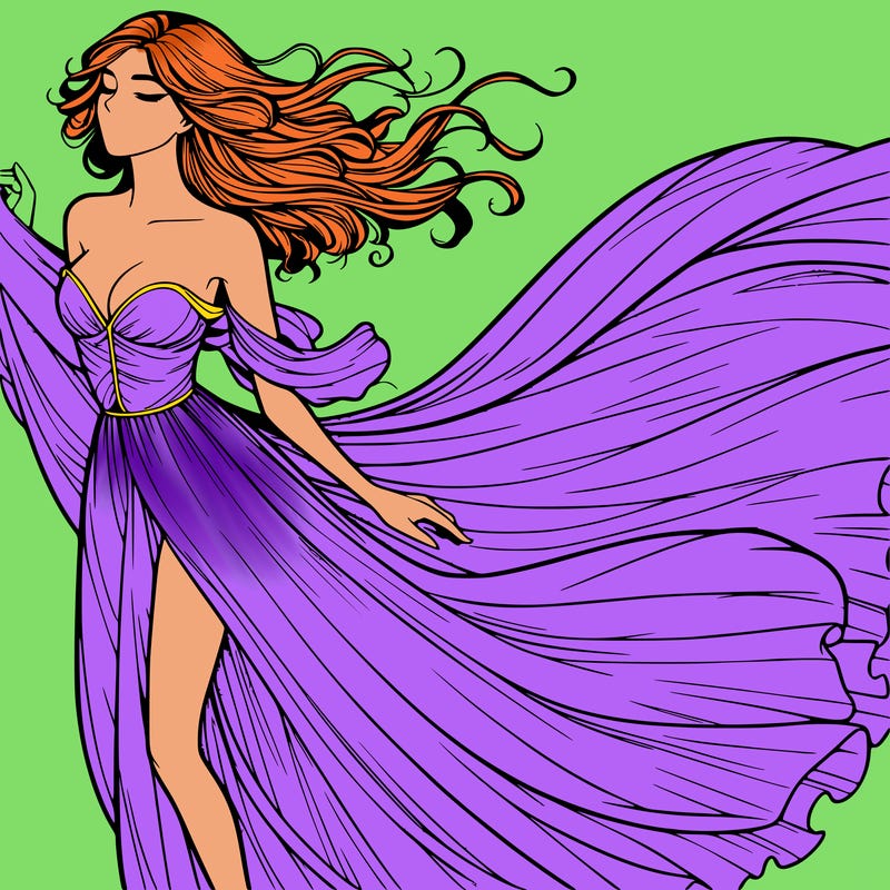 realistic woman in dress flowing the the wind