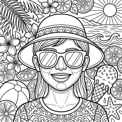Capture the essence of a radiant summer vacation with this stunning dot work portrait coloring page. Perfect for adults and teens, it offers a refreshing blend of intricate detail and joyful summer scenes.